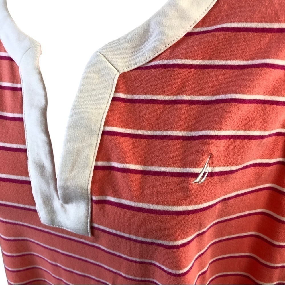Nautica Sleeveless Shift Tee Dress Women L XL Orange with Red White Stripes - Picture 2 of 7